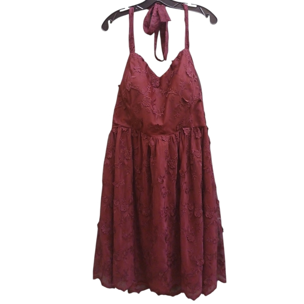 Modcloth Purple Burgundy Lace Halter Skater Fit & Flare Dress Size 1X